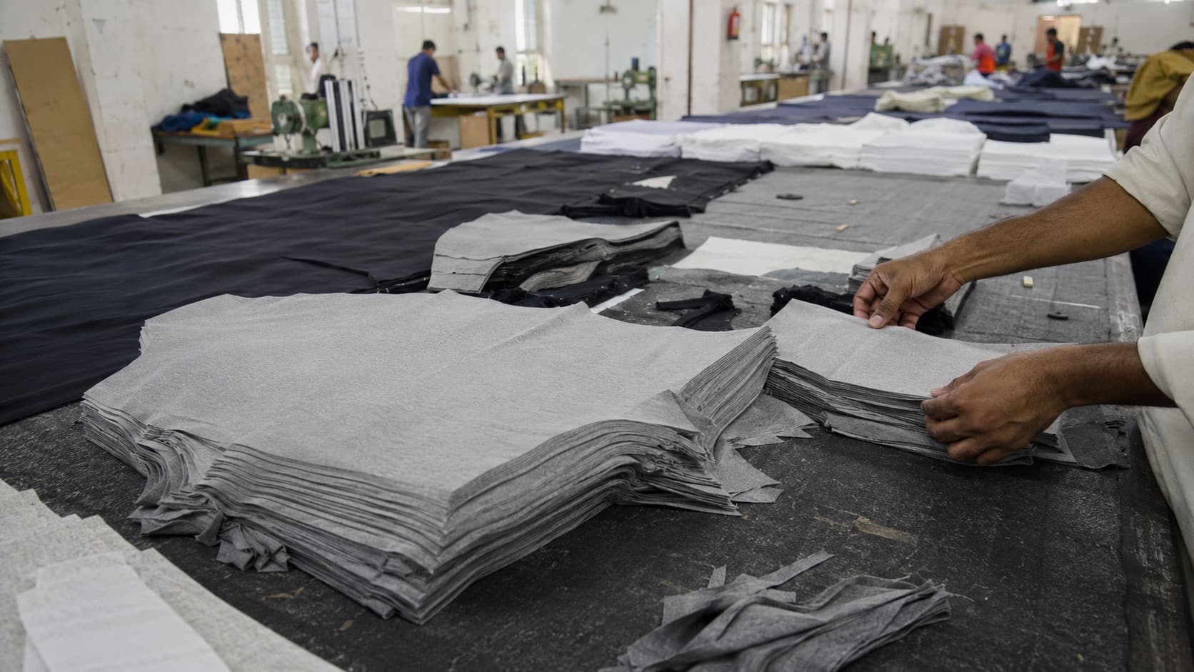 Cut knitwear panels prepared for production