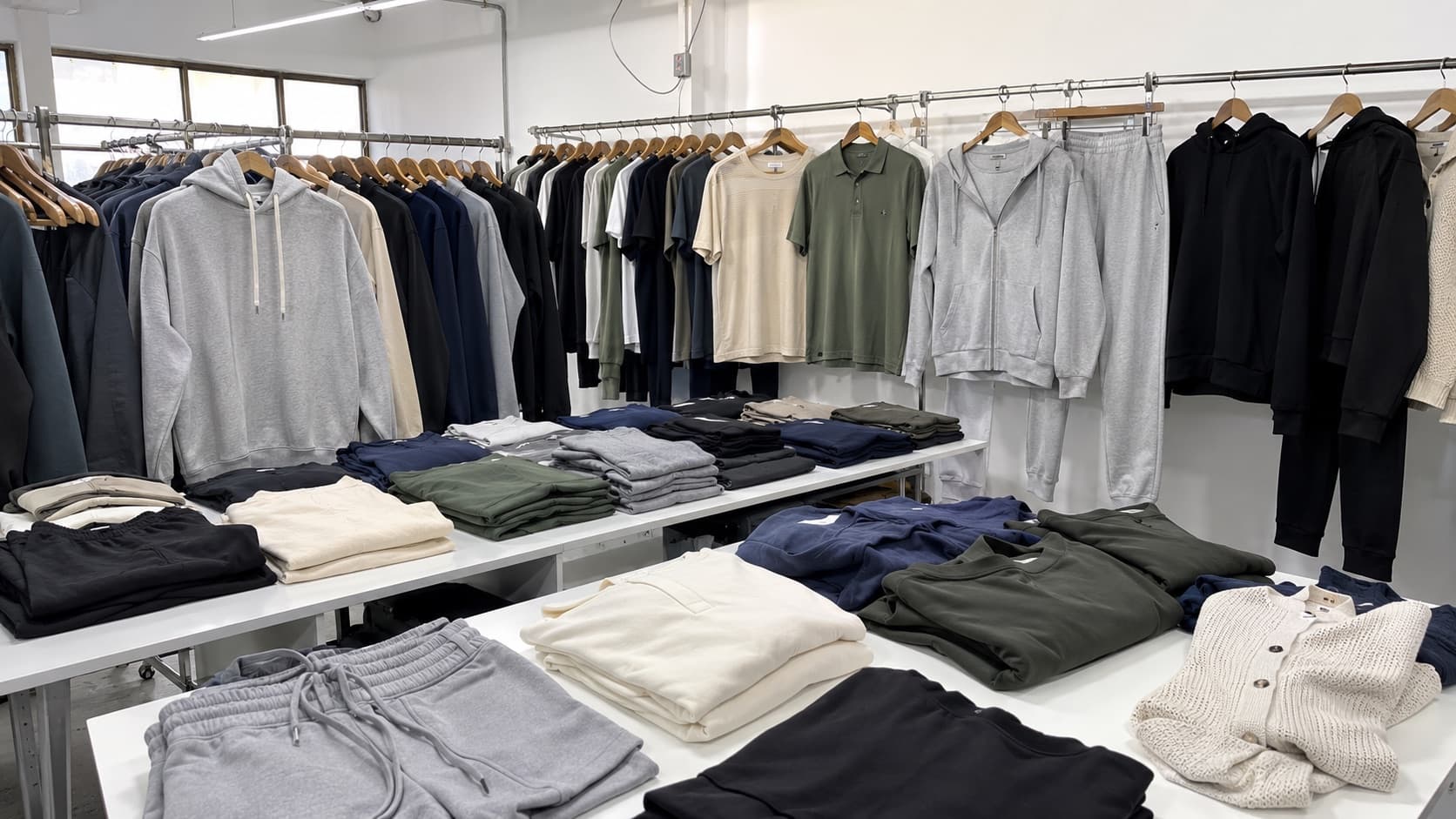 Private label knitwear collection including hoodies, T-shirts, polos and tracksuits