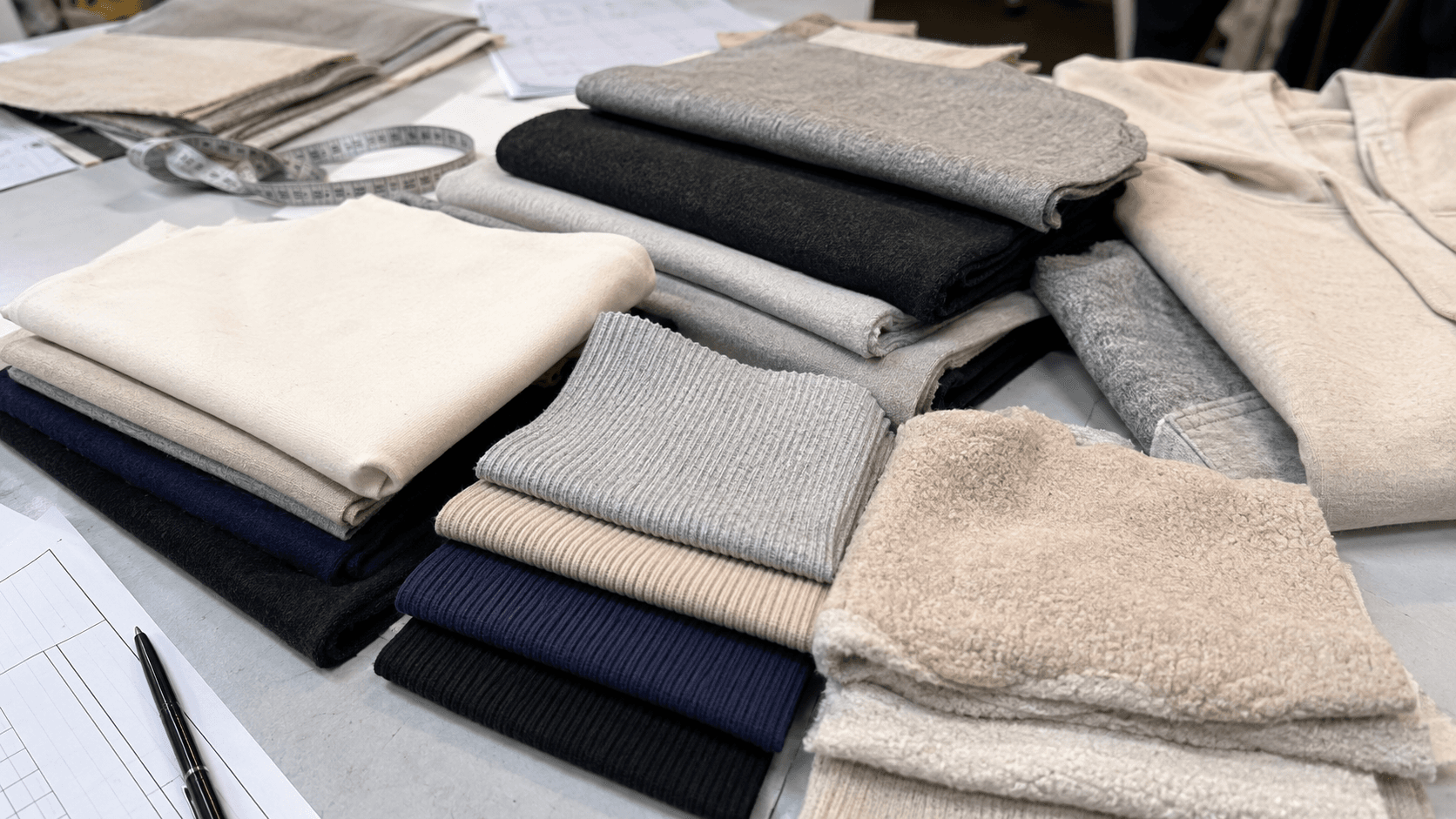 Selection of knitwear fabrics being reviewed for product development